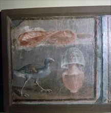 Painting: Still Life: bird, glass, bottle