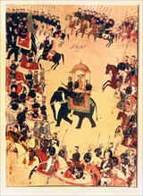 An illustration of Dara Shikok, Shah Jahan's son, with his armies