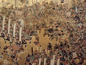 Detail of part of a folding screen which depicts the siege of Osaka Castle (1615)