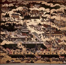 Screen depicting Nijo Castle, headquarters of the Tokugawa family in Kyoto