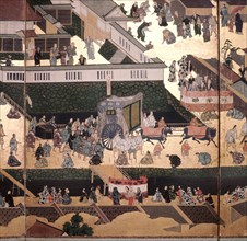 Detail of a screen depicting Nijo Castle, the headquarters of the Tokugawa family in Kyoto