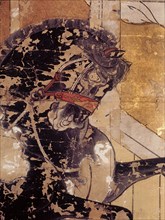 Folding screen depicting a stable scene (detail)