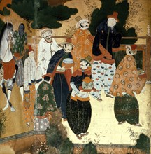 Detail from a folding screen depicting Portuguese merchants in Japan