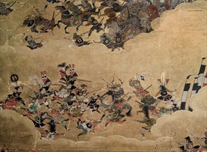 Detail of part of a folding screen which depicts the siege of Osaka Castle (1615)