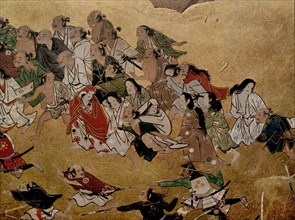 Detail of a folding screen which depicts the siege of Osaka Castle (1615)