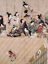 A screen depicting the popular festivities that took place at Shijo gawa, Kyoto