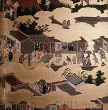Detail of a screen depicting Nijo Castle, the headquarters of the Tokugawa family in Kyoto
