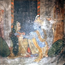 Krishna sitting with the gopis (daughters of the cowherds)