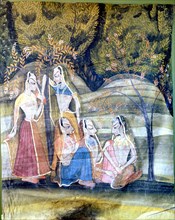 Detail of a palace wall hanging which depicts the legend of Krishna