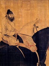 Painting of 'Two Horses and a Groom' by the artist Han Gan who was renowned above all for his horse paintings