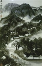 Painting by Li K'e jan 'Fishing Village in the Wind and Rain',(hanging scroll)