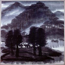 Painting by Lin Feng mien: 'Hamlet below the Mountains' (loose sheet)