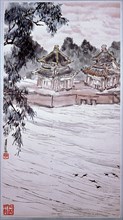 Painting by Wang Ch'ing fang: 'Pavilions above the Water' (hanging scroll)