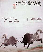 Painting by Wu Tso jen, 'Shepherds' Tents on the Tibetan Uplands' (hanging scroll)
