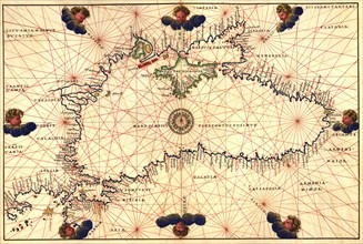 Portolan or Navigational Map of the Black Sea showing anthropomorphic winds 1544