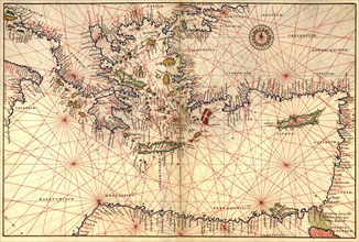 Portolan or Navigational Map of Greece, the Mediterranean and the Levant 1544