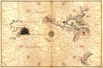 Portolan Map of the Western Hemisphere showing what will become the United States, Panama & a portion of South America 1544