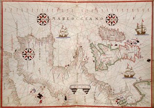 Portolan Map of Spain, England, Ireland & France 1590