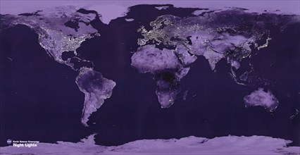 Satellite View of the World showing Electric lights and usage 2004