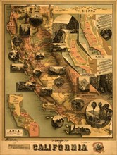 Unique Map of California showing points of interest and temperature & soils 1888