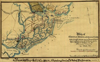 Charleston Harbor with Morris Island and James, Broad, Folly, and Cole's islands. 1863