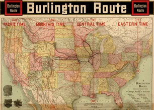 Burlington Route with Time Zones - 1892 1892