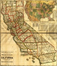 Railroad and county map of California showing every railroad station and post office in the state - 1883 1883