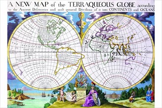 Stereographic Projection of the World with Latitude and Longitudinal lines 1700