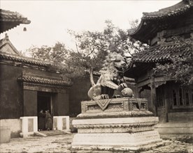Statue of a lion at a Buddhist temple in China