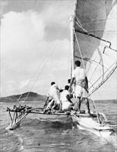 A 'drua' off the coast of Fiji