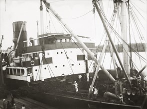 SS Harmonides with train cargo