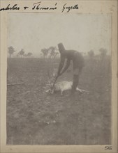 Uniformed servant with dead Thomson's gazelle