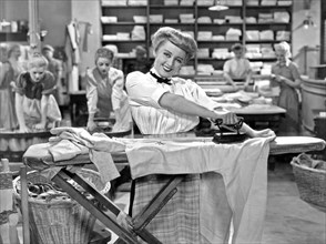 Woman Ironing In Laundry