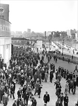 Fans leaving Yankee Stadium.