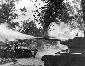 A Russian Tank Attacks Germans
