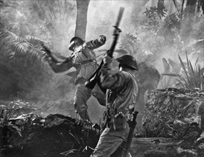 A World War II hand to hand combat battle scene.