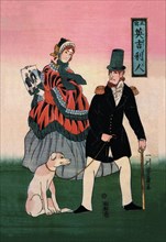English Couple with Dog Look at Painting 1861
