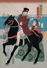 Mounted Russian Horseman Bids Adieu to Woman 1861