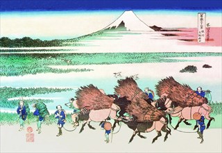 Merchants Travel to Market in View of Mount Fuji