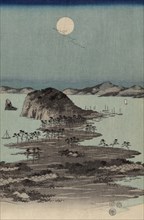 Evening view of the eight famous sites at Kanazawa in Musashi Province (Uyokanazawa hassshoyakei) #2 1857