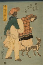 French girl taking walk with dog (Furansu komusume inu o hikite sampo no zu) 1860