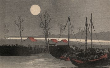 Sailboats moored under the moon. 1910