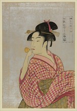 Young lady blowing on a poppin. 1790