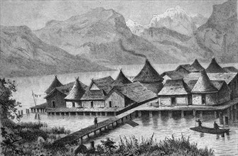 Stilt houses village on lake constance