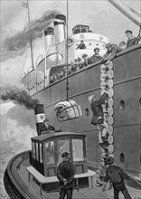 Passengers boarding a ship,