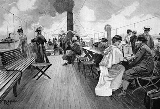 On the deck of a steamboat,