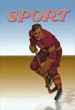 Hockey Player Shredding Ice 1937