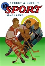 Three Players Fight for the Puck 1938