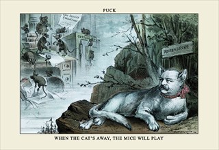 Puck Magazine: When the Cat's Away, the Mice Will Play