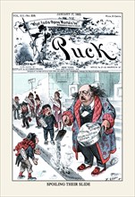 Puck Magazine: Spoiling Their Slide 1883